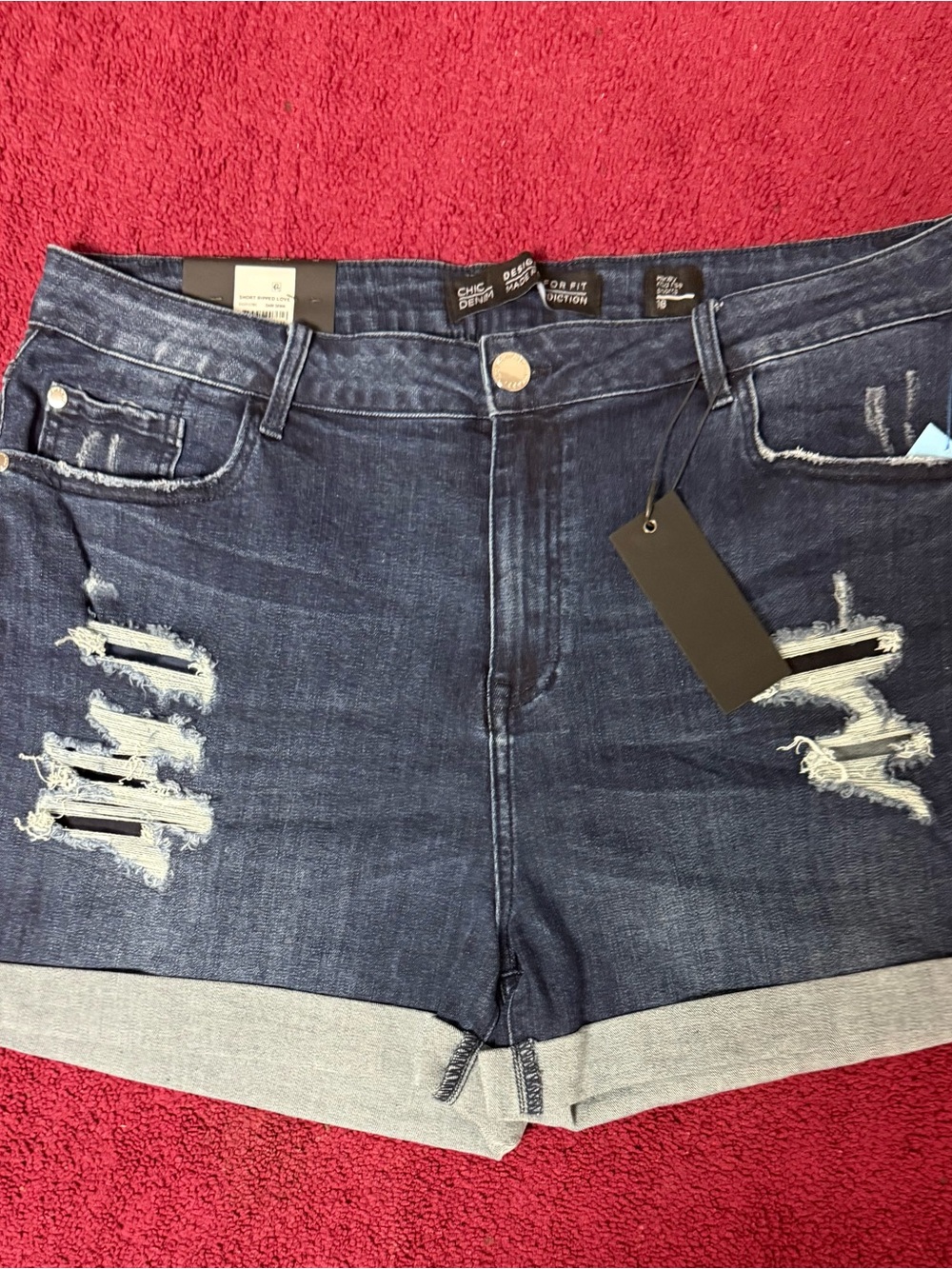 Dark Wash Distressed Denim Shorts - Unbranded